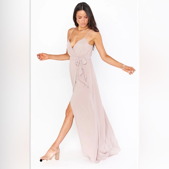 Show Me Your MuMu - Liz Maxi Dress Soft Beige Chiffon Mock Wrap Dress Sm… - Picture 3 of 10